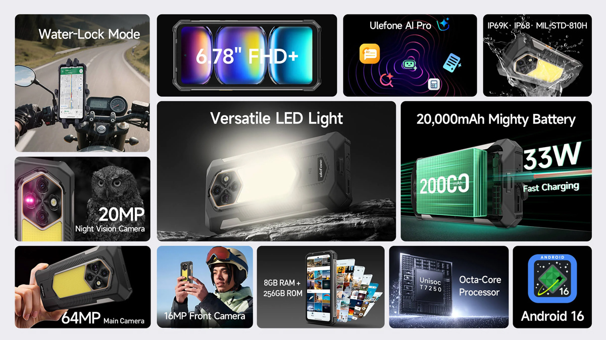 ULEFONE smartphone RugKing 5 Pro, 6.78", 8/256GB, 20000mAh, IP68/IP69K/MIL-STD-810H, μαύρο - Image 2
