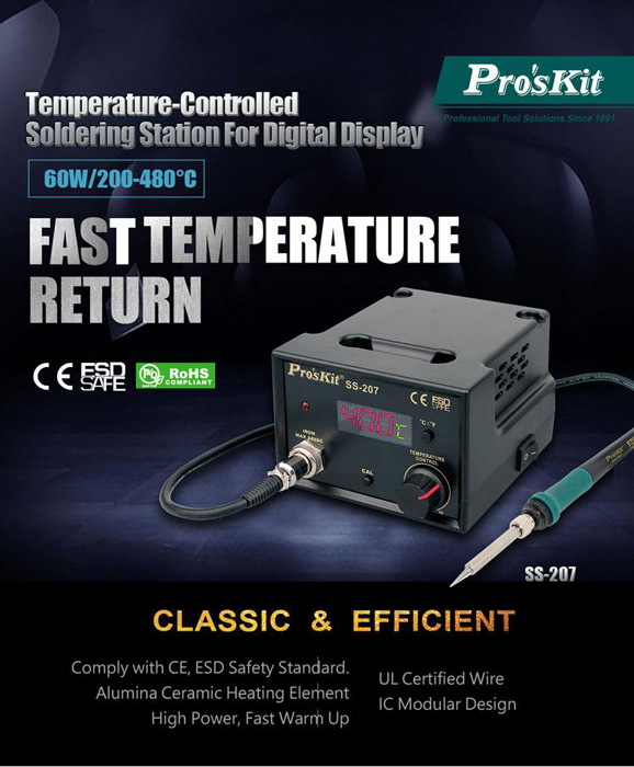 PROSKIT σταθμός συγκόλλησης SS-207B με κολλητήρι, 60W, 200~480 °C - Image 2