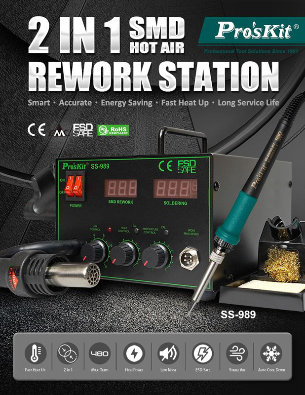 PROSKIT σταθμός συγκόλλησης SS-989B, κολλητήρι/air gun, 700W, 200-480 °C - Image 2
