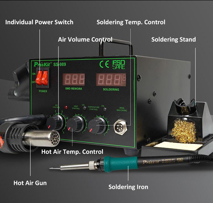 PROSKIT σταθμός συγκόλλησης SS-989B, κολλητήρι/air gun, 700W, 200-480 °C - Image 3