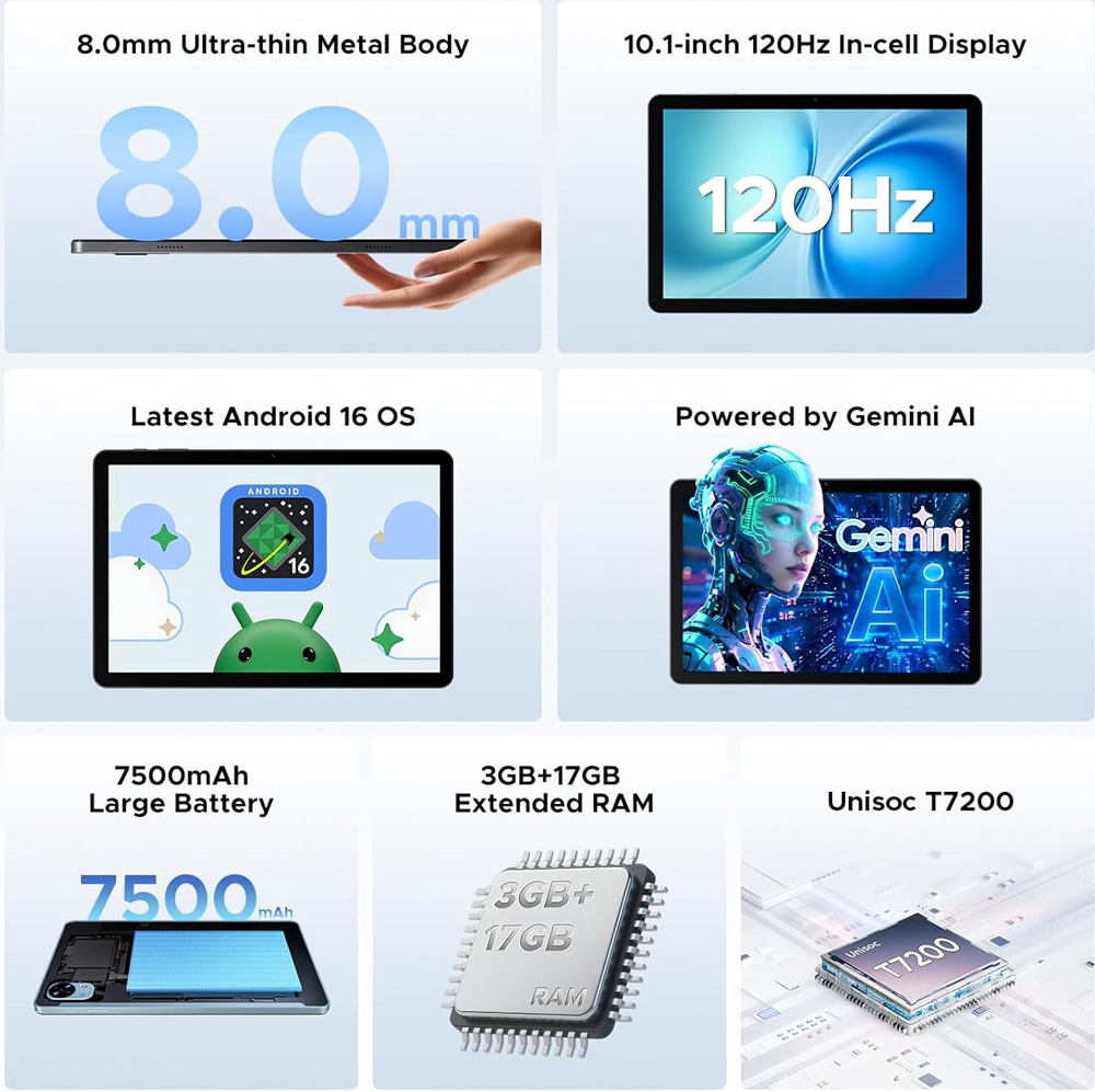DOOGEE tablet Tab G5, 10.1", 3/128GB, 4G, Android 16, 7500mAh, μπλε - Image 2