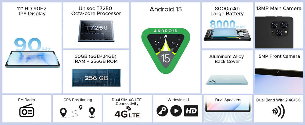 DOOGEE tablet Tab G6, 11", 6/256GB, 4G, Android 15, 8000mAh, γκρι - Image 2