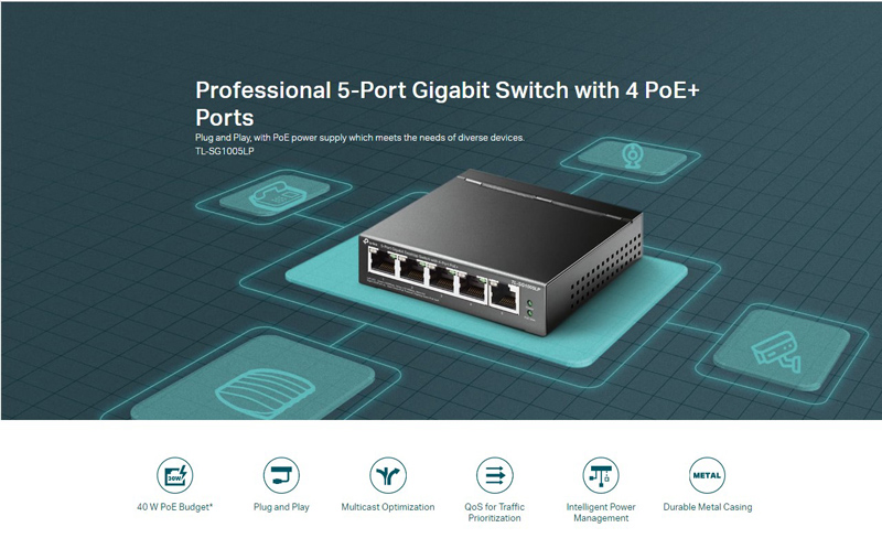 TP-LINK desktop switch TL-SG1005LP, 5-Port Gigabit, 4x PoE+, V4.0 - Image 2