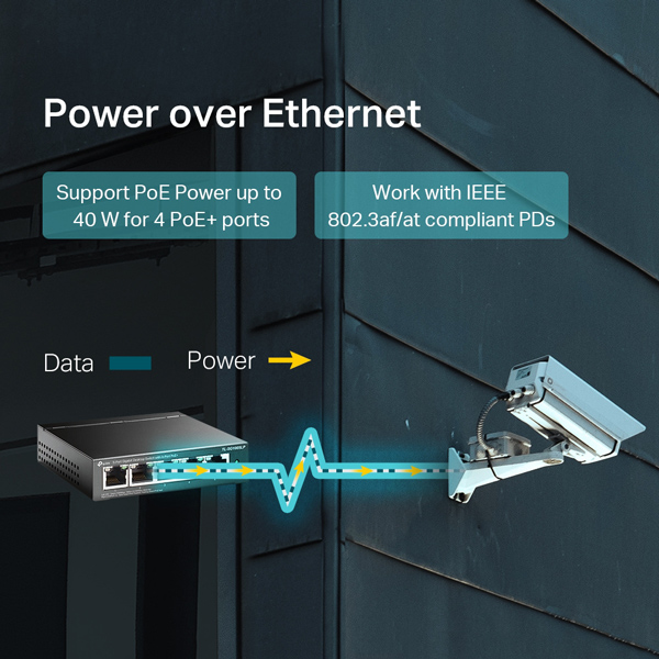 TP-LINK desktop switch TL-SG1005LP, 5-Port Gigabit, 4x PoE+, V4.0 - Image 3