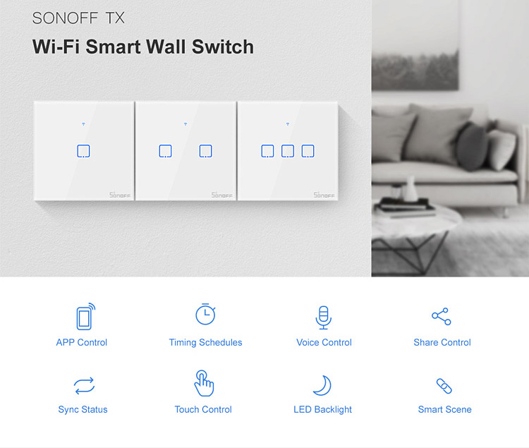 SONOFF smart διακόπτης ΤΧ-T2EU3C, αφής, Wi-Fi, τριπλός, λευκός - Image 3