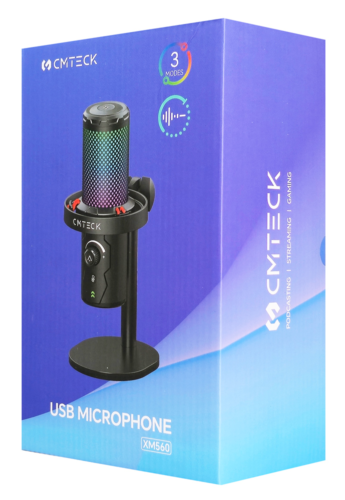 CMTECK επιτραπέζιο μικρόφωνο XM560, καρδιοειδές, USB/USB-C, RGB LED, μαύρο - Image 3