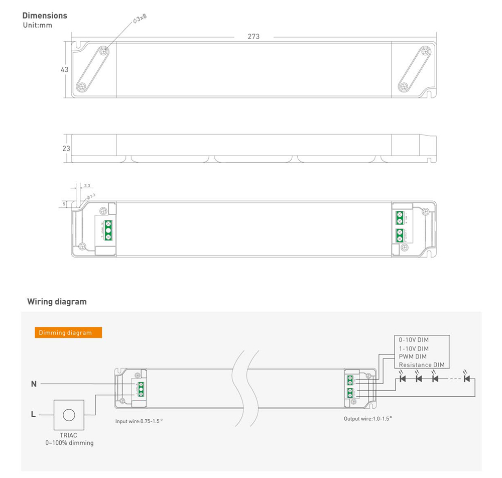 YSD τροφοδοτικό DC 100WUGP-12, 12VDC, 100W, 8.3A, IP20, dimmable - Image 2