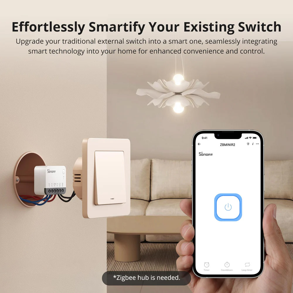SONOFF smart διακόπτης ZBMINIR2, 1 κανάλι, ZigBee 3.0, 10A, λευκός - Image 2