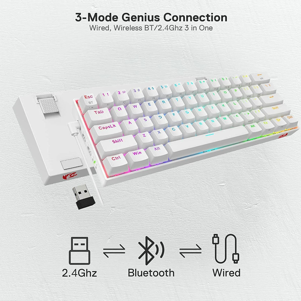 Gaming πληκτρολόγιο - Redragon K530W RGB Draconic Pro White (Custom Brown) - Image 2