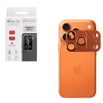 VOLTE-TEL CAMERA GLASS COVER IPHONE 17 PRO 6.3in 9H 0.30MM 3D AR ALUMINIUM-ELECTROPLATING FRAME - MAGNETIC ORANGE