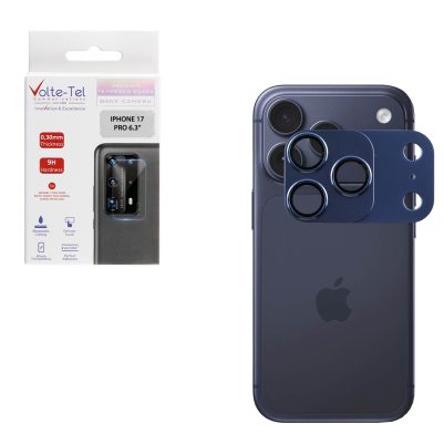 VOLTE-TEL CAMERA GLASS COVER IPHONE 17 PRO 6.3in 9H 0.30MM 3D AR ALUMINIUM-ELECTROPLATING FRAME - MAGNETIC BLUE