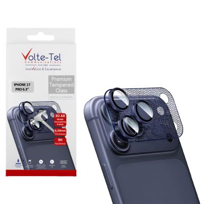 VOLTE-TEL CAMERA GLASS COVER IPHONE 17 PRO 6.3in 9H 0.30MM 3D AR NICKEL-ELECTROPLATING FRAME BLUE
