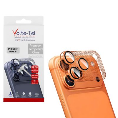VOLTE-TEL CAMERA GLASS COVER IPHONE 17 PRO 6.3in 9H 0.30MM 3D AR NICKEL-ELECTROPLATING FRAME ORANGE