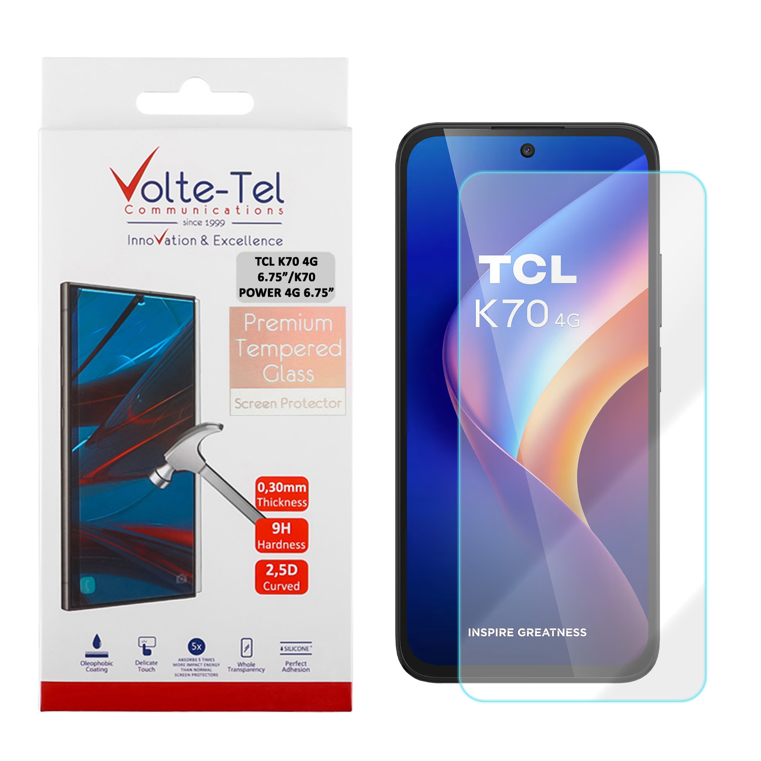 VOLTE-TEL TEMPERED GLASS TCL K70 4G 6.75in/K70 POWER 4G 6.75in 9H 0.30mm 2.5D FULL GLUE