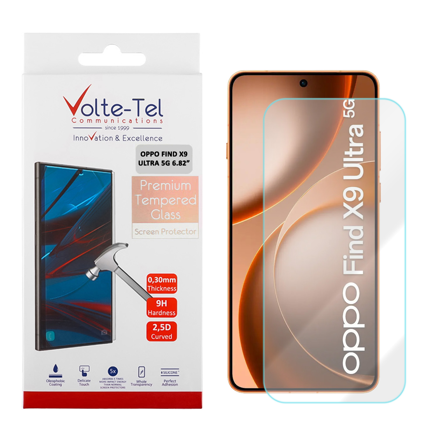 VOLTE-TEL TEMPERED GLASS OPPO FIND X9 ULTRA 5G 6.82in 9H 0.30mm 2.5D FULL GLUE