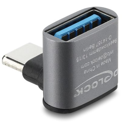 DELOCK αντάπτορας USB-C σε USB 67425, γωνιακός, 10Gbps, 60W, γκρι