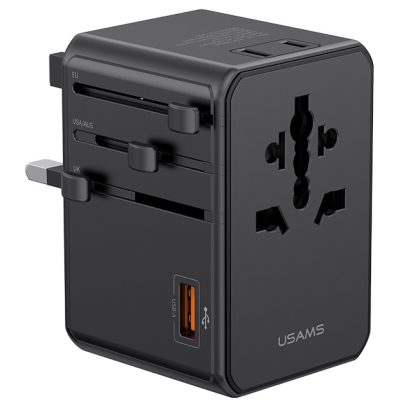 USAMS φορτιστής/αντάπτορας πρίζας CC334, USB & 3x USB-C, universal, 100W, GaN, μαύρος