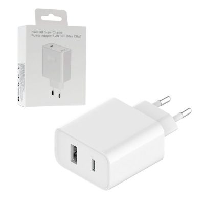 TRAVEL HONOR HN-200500EP2 GAN SUPER CHARGE USB-C 5V/3A 9V/3A 12V/5A 15V/5A 20V/5A 100W  +USB-C 6A WHITE PACKING OR