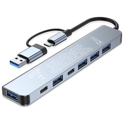 NSP N38 7IN1 HUB WITH DUAL USB-C/USB-A+OTG CONNECTOR USB-C 3.1 10Gbps (2ports)+USB 3.0 5Gbps +USB-A 2.0 480Mbps (4port) ALUMINIU