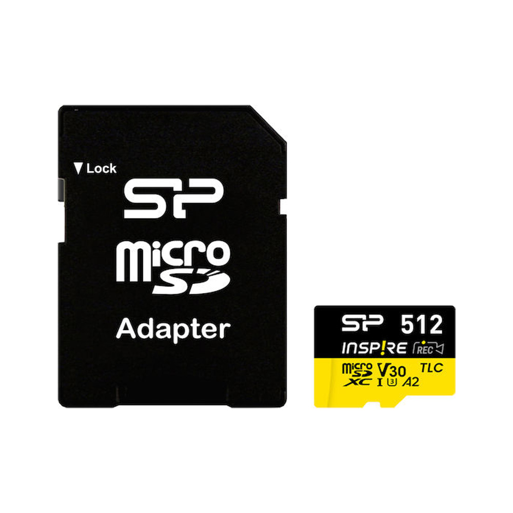 SILICON POWER micro SDXC 512GB CLASS 10 UHS-I U3 A2 V30 INSPIRE DDR200/WA R170/W150 MB/S + SD ADAPTOR SP512GBSTXLA2V1NSP