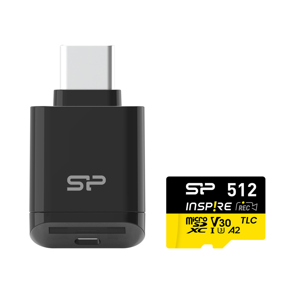 SILICON POWER micro SDXC 512GB CLASS 10 UHS-I U3 A2 C200 V30 INSPIRE DDR200 R170/W150 MB/S + CARD READER SP512GBSTXLA2VC2