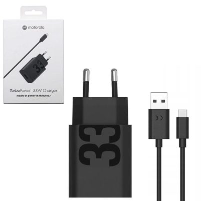 TRAVEL MOTOROLA PG38C06448 USB-A 5V 3A/9V 3A/12V 2.5A 33W FAST CHARGE+USB DATA USB-C TO USB-C 3A BLACK PACKING OR