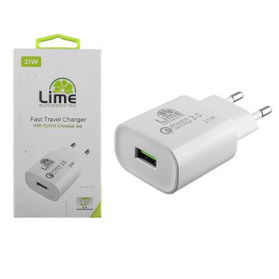 LIME USB-A 3.0 PD FAST TRAVEL QC 3.0 LTU25 4.0A 21W WHITE