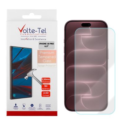 VOLTE-TEL TEMPERED GLASS IPHONE 18 PRO 6.3in 9H 0.30mm 2.5D FULL GLUE