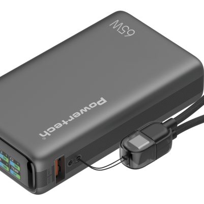 POWERTECH power bank PT-1639 με οθόνη & καλώδιο, 10000mAh, 65W, γκρι
