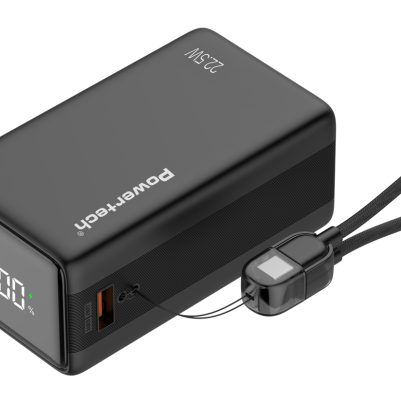 POWERTECH power bank PT-1642 με οθόνη & καλώδιο, 20000mah, 22.5W, μαύρο