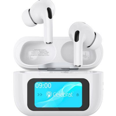 CELEBRAT earphones με θήκη φόρτισης W63, οθόνη αφής, TWS, ANC, 13mm, 30/360mAh, λευκό