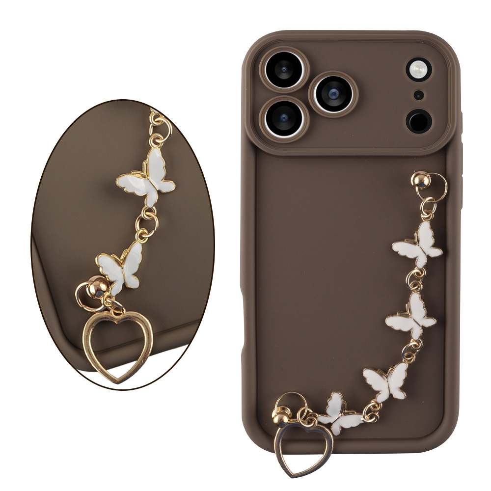 VOLTE-TEL SILICON TPU WITH STRAP ΘΗΚΗ IPHONE 18 PRO MAX 6.9in FULL CAMERA PROTECTION BROWN WITH WHITE BUTTERFLIES