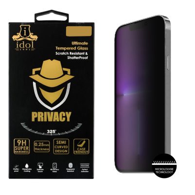 IDOL 1991 PRIVACY ANTISPY TEMPERED GLASS IPHONE 13 PRO/IPHONE 13 6.1in 9H 0.25mm SEMI CURVED FULL GLUE BLACK
