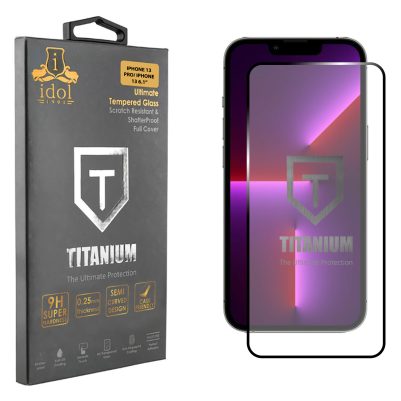 IDOL 1991 TITANIUM TEMPERED GLASS IPHONE 13 PRO / IPHONE 13 6.1in 9H 0.25mm SEMI CURVED FULL GLUE BLACK