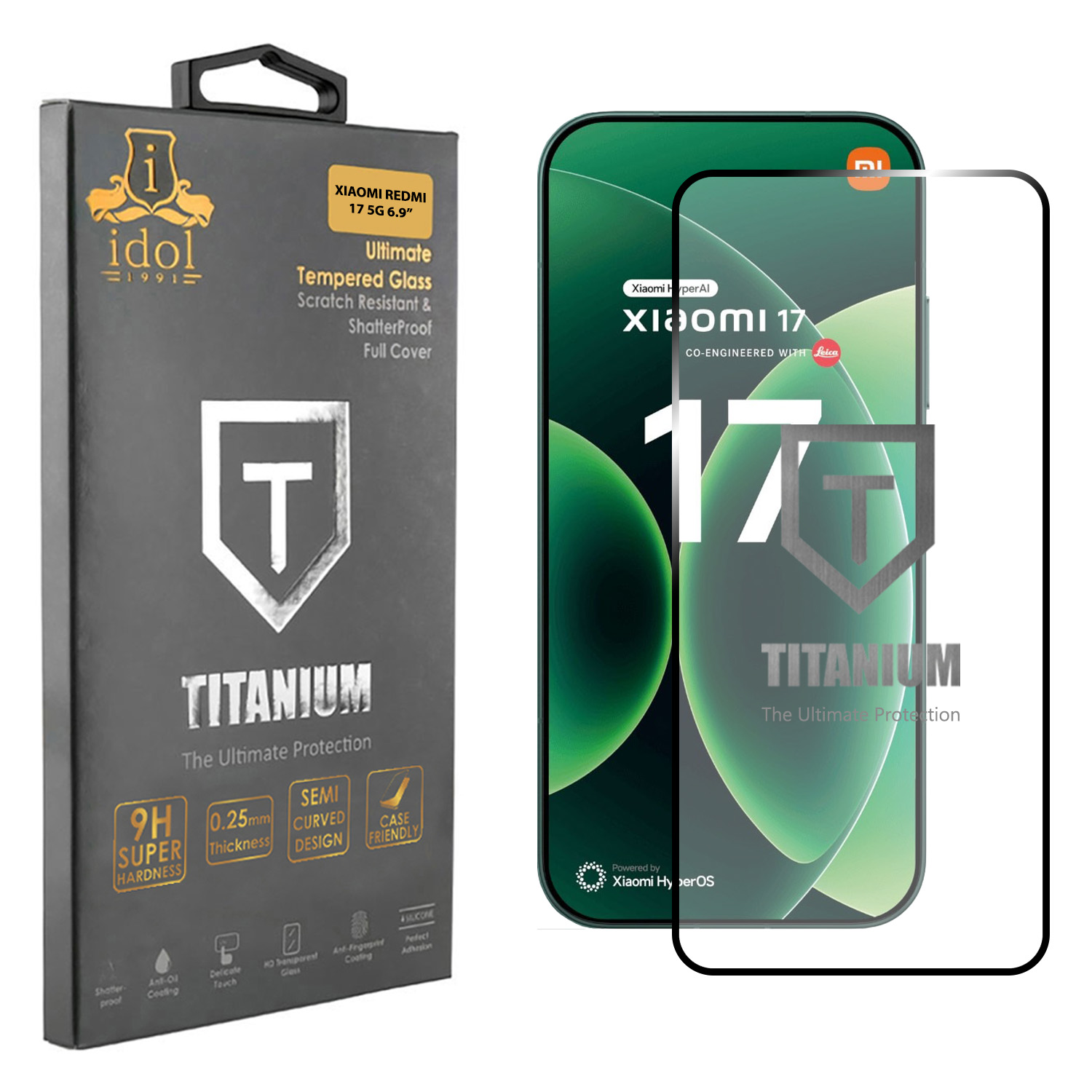IDOL 1991 TITANIUM TEMPERED GLASS XIAOMI REDMI 17 5G 6.9in 9H 0.25mm SEMI CURVED FULL GLUE BLACK