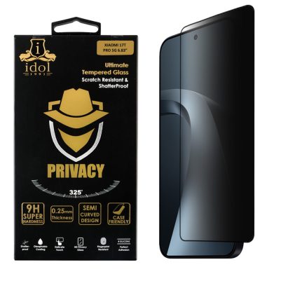 IDOL 1991 PRIVACY ANTISPY TEMPERED GLASS XIAOMI 17T PRO 5G 6.83in 9H 0.25mm SEMI CURVED FINGER UNLOCK FULL GLUE BLACK