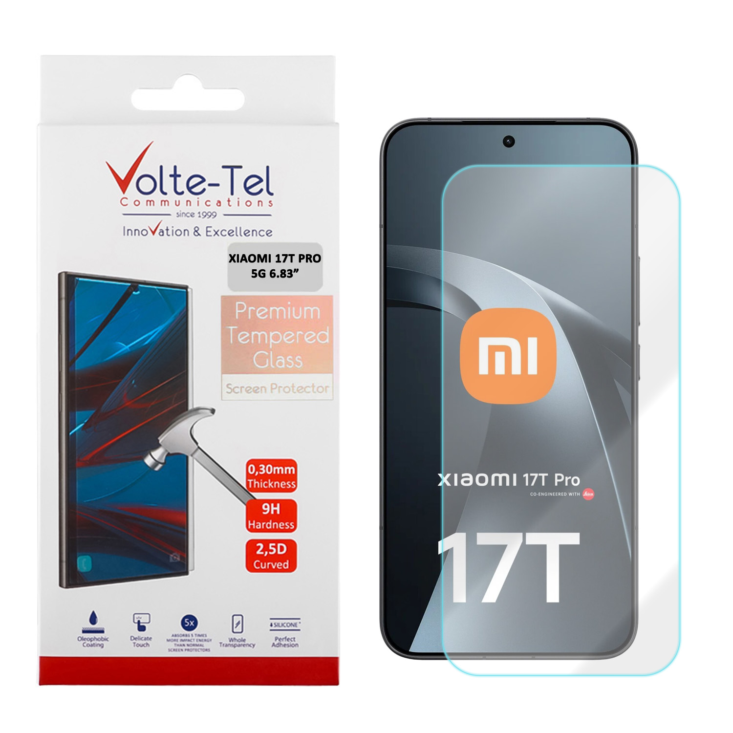 VOLTE-TEL TEMPERED GLASS XIAOMI 17T PRO 5G 6.83in FINGER UNLOCK 9H 0.30mm 2.5D FULL GLUE