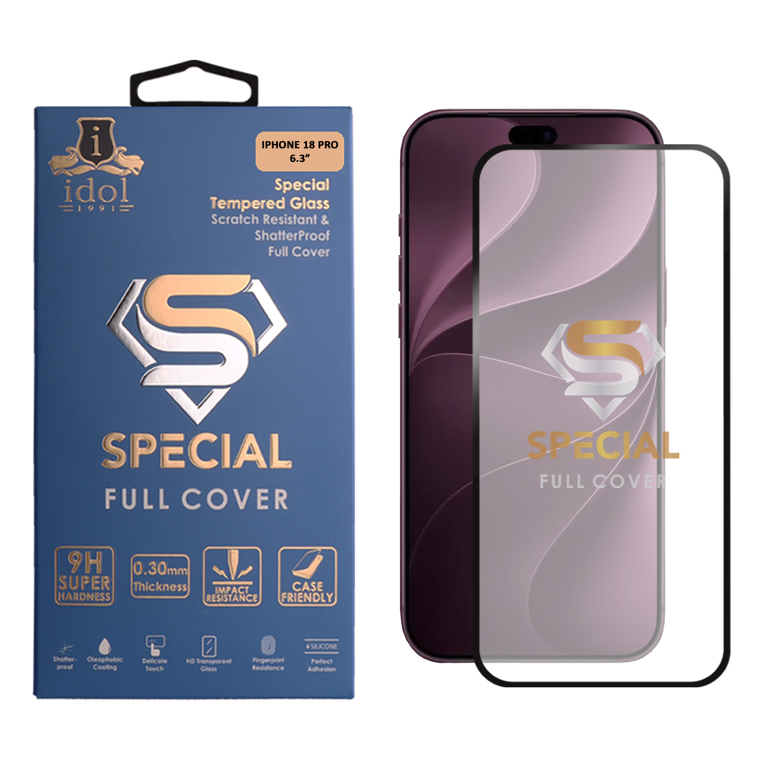 IDOL 1991 SPECIAL TEMPERED GLASS IPHONE 18 PRO 6.3in 9H 0.25mm FULL COVER FULL GLUE BLACK