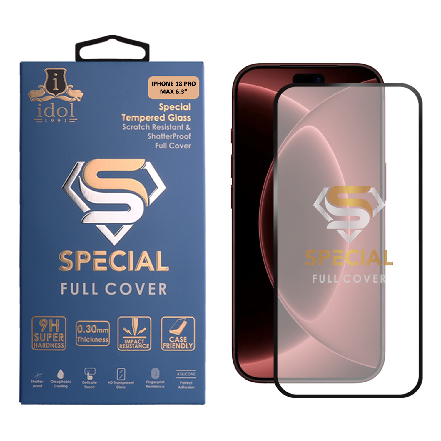 IDOL 1991 SPECIAL TEMPERED GLASS IPHONE 18 PRO MAX 6.9in 9H 0.25mm FULL COVER FULL GLUE BLACK