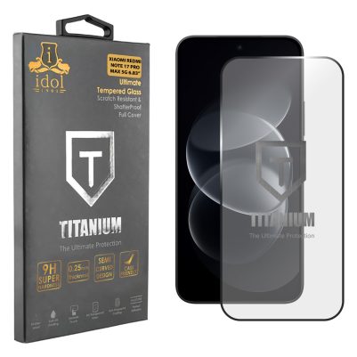 IDOL 1991 TITANIUM TEMPERED GLASS XIAOMI REDMI NOTE 17 PRO MAX 5G 6.83in 9H 0.25mm SEMI CURVED FINGER UNLOCK FULL GLUE BLACK