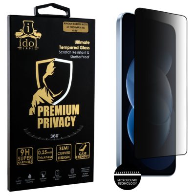 IDOL 1991 PREMIUM PRIVACY ANTISPY TEMPERED GLASS XIAOMI REDMI NOTE 17 PRO MAX 5G 6.83in 9H 0.25mm SEMI CURVED FULL GLUE BLACK