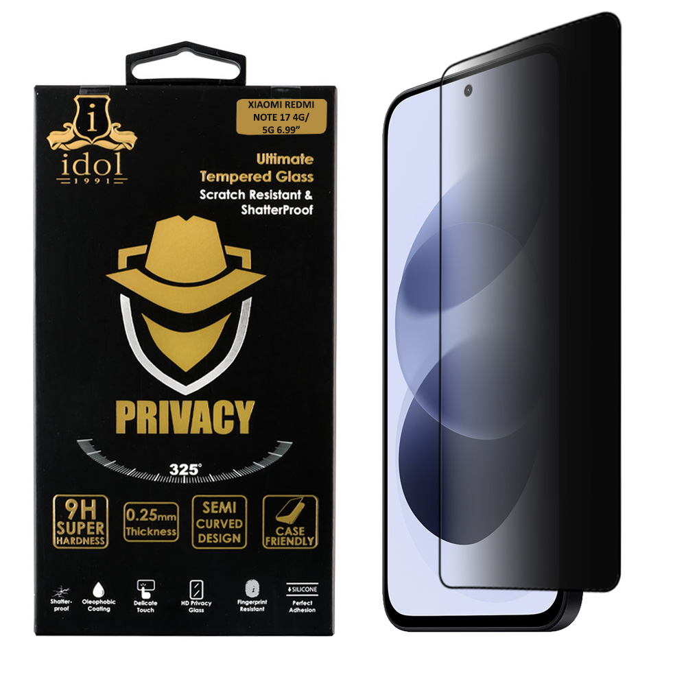 IDOL 1991 PRIVACY ANTISPY TEMPERED GLASS XIAOMI REDMI NOTE 17 4G/5G 6.99in 9H 0.25mm SEMI CURVED FULL GLUE BLACK