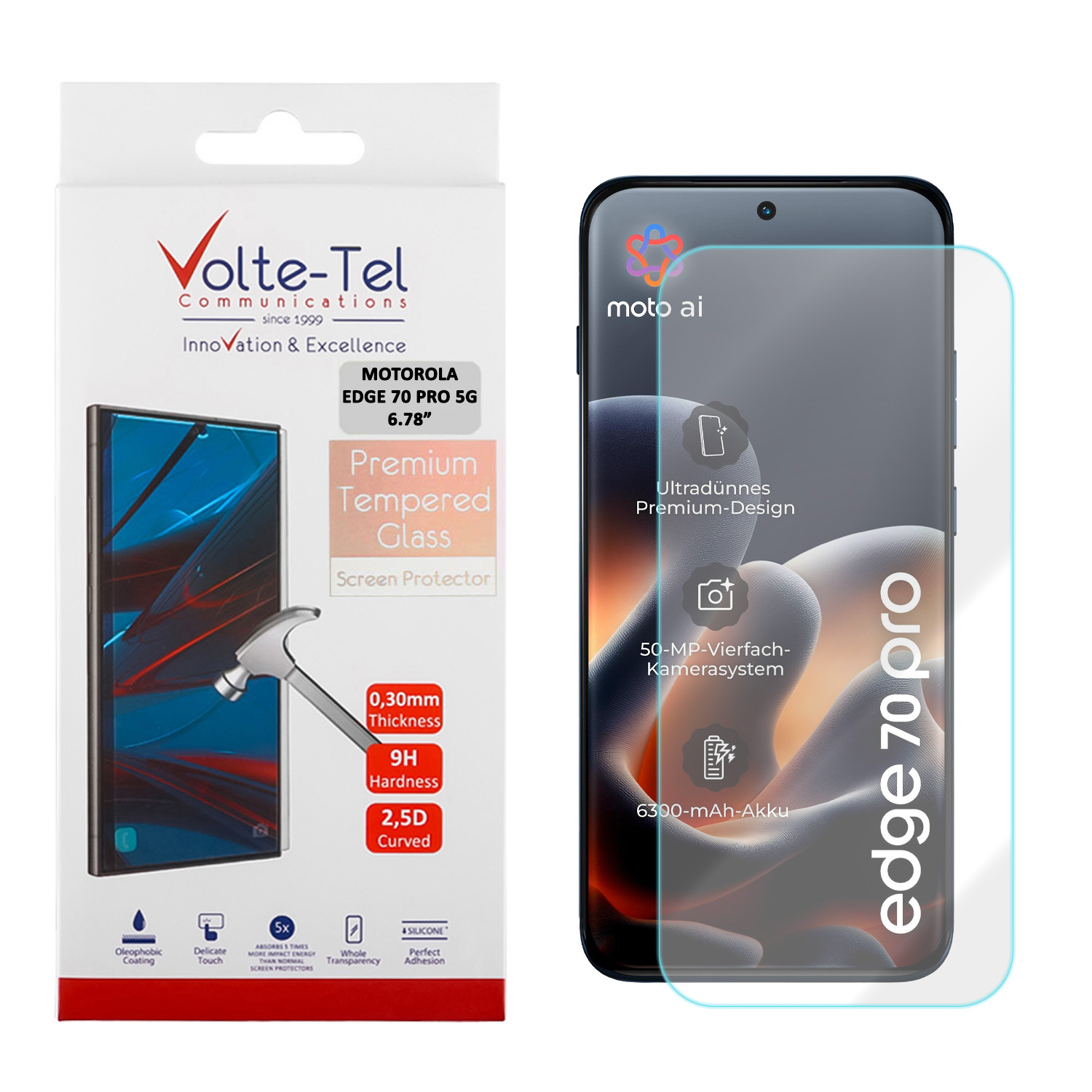 VOLTE-TEL TEMPERED GLASS MOTOROLA EDGE 70 PRO 5G 6.78in 9H 0.30mm 2.5D FULL GLUE