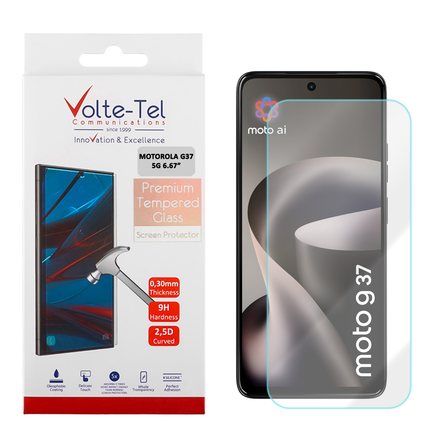 VOLTE-TEL TEMPERED GLASS MOTOROLA G37 5G 6.67in 9H 0.30mm 2.5D FULL GLUE