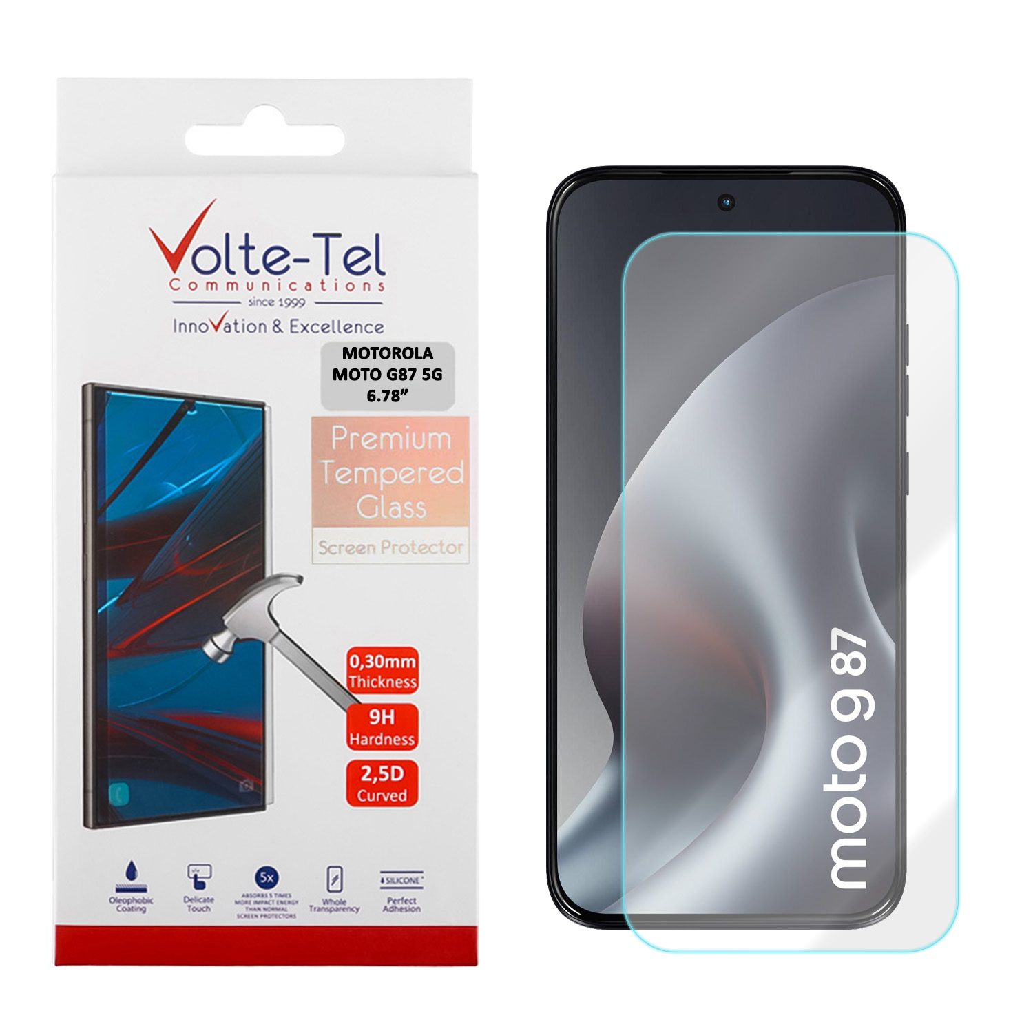 VOLTE-TEL TEMPERED GLASS MOTOROLA MOTO G87 5G XT2621-6 6.78in 9H 0.30mm 2.5D FULL GLUE