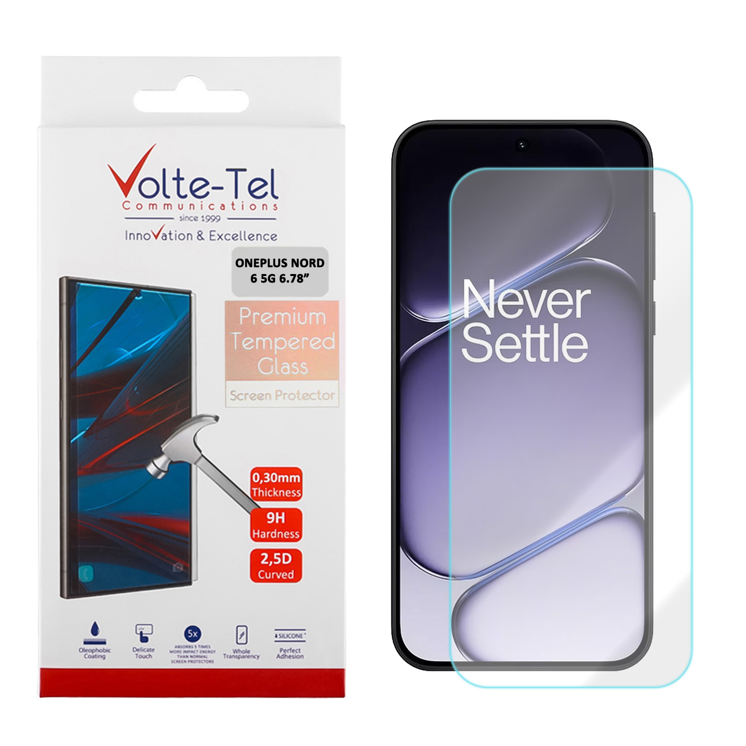 VOLTE-TEL TEMPERED GLASS ONEPLUS NORD 6 5G 6.78in 9H 0.30mm 2.5D FULL GLUE