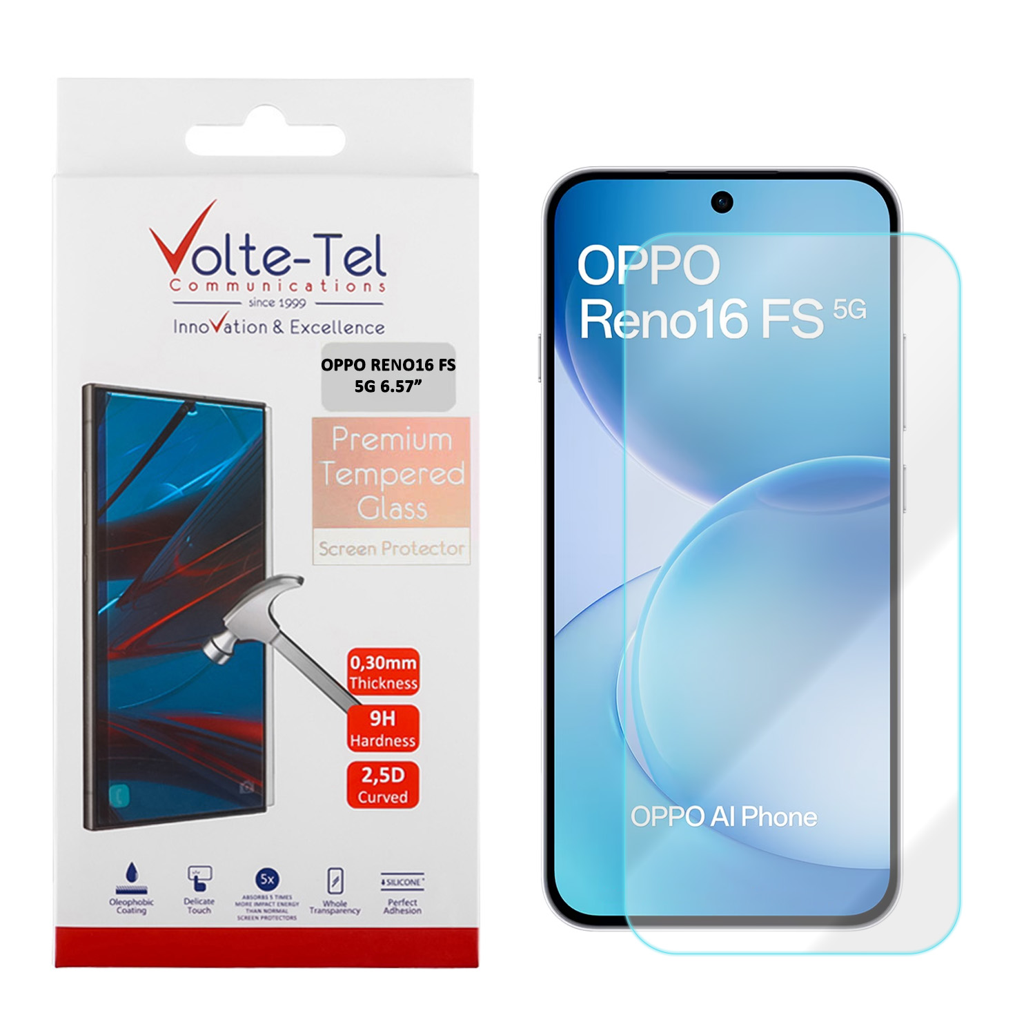 VOLTE-TEL TEMPERED GLASS OPPO RENO16 FS 5G 6.57in 9H 0.30mm 2.5D FULL GLUE