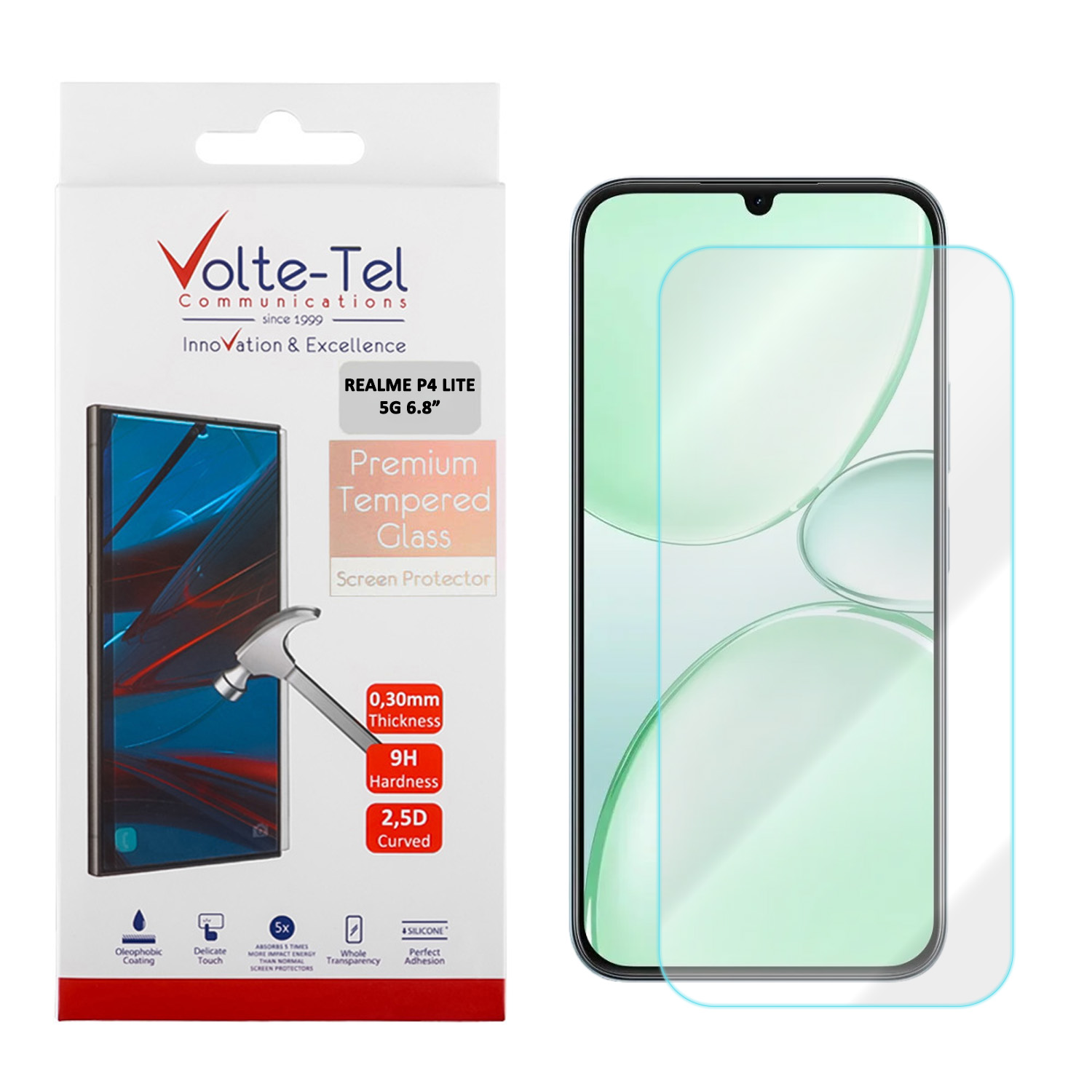 VOLTE-TEL TEMPERED GLASS REALME P4 LITE 5G 6.8in 9H 0.30mm 2.5D FULL GLUE