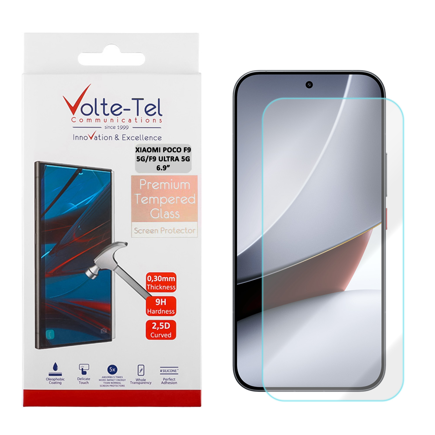 VOLTE-TEL TEMPERED GLASS XIAOMI POCO F9 5G/F9 ULTRA 5G 6.9in 9H 0.30mm 2.5D FULL GLUE