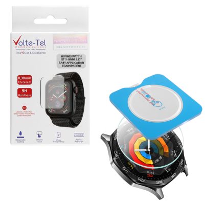 VOLTE-TEL TEMPERED GLASS HUAWEI WATCH GT 5 46MM 1.43in 9H 0.30mm 2.5D EASY APPLICATION FULL GLUE FULL COVER TRANSPARENT